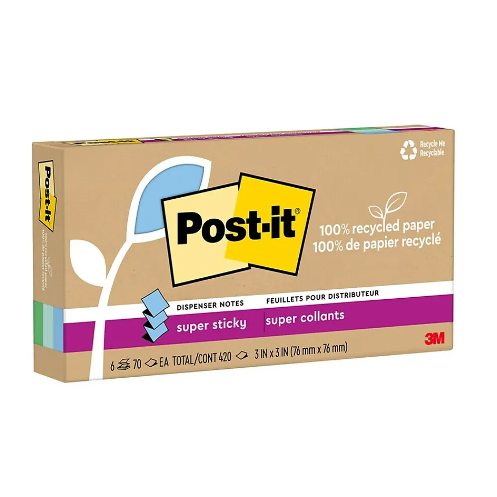 Post-It Notes*Post-it Recycled Super Sticky Pop-up Notes, 3" x 3", Collection, 70 Sheet/Pad, 6 Pads/Pack (R330R-6SST) Oasis