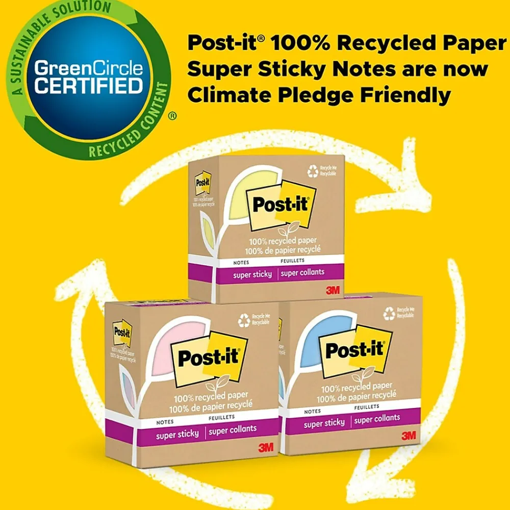 Post-It Notes*Post-it Recycled Super Sticky Notes, 4" x 6", Canary Collection, 45 Sheet/Pad, 4 Pads/Pack (4621R-4SSCY) Canary Yellow