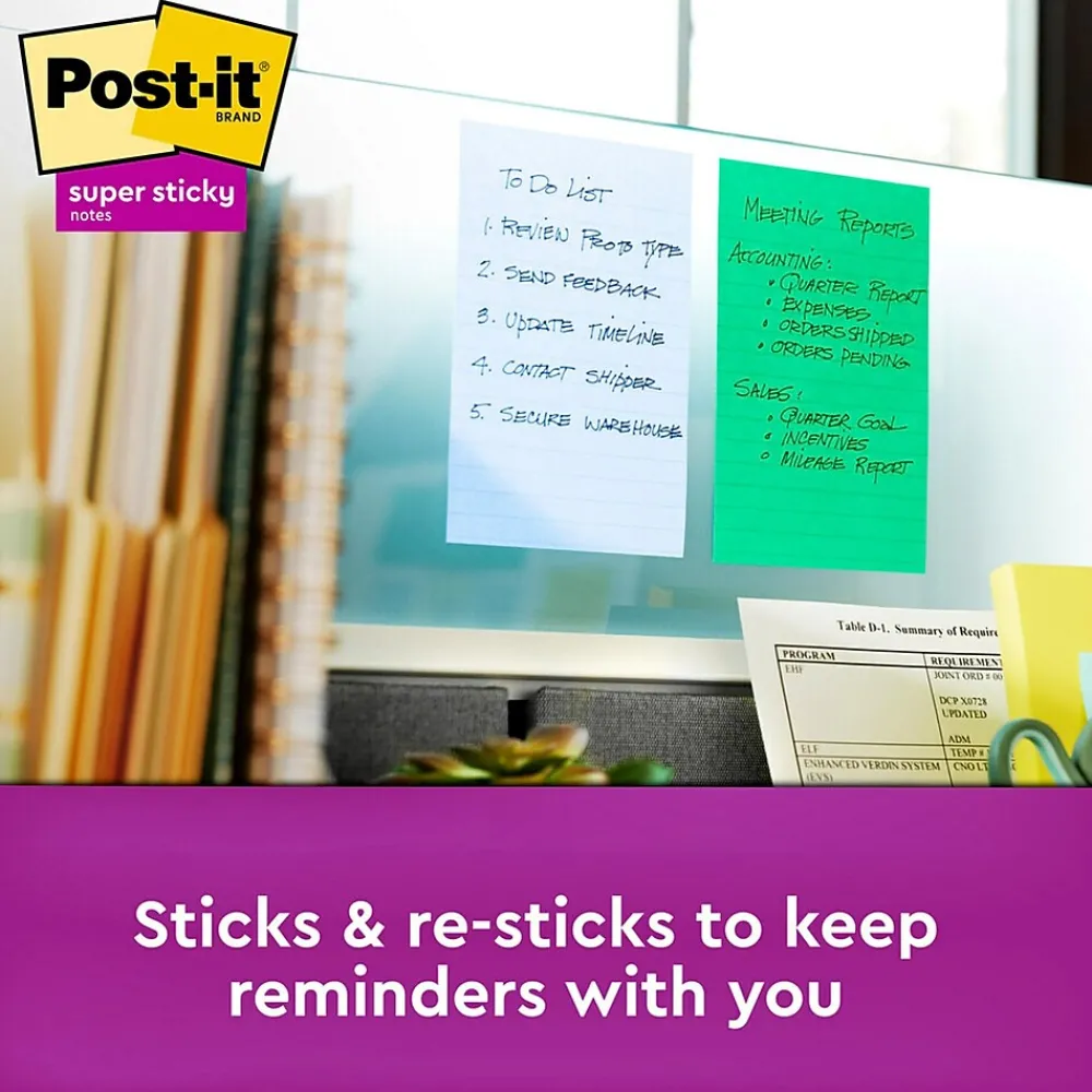 Post-It Notes*Post-it Recycled Super Sticky Notes, 4" x 6", Oasis Collection, Lined, 90 Sheet/Pad, 3 Pads/Pack (6603SST)