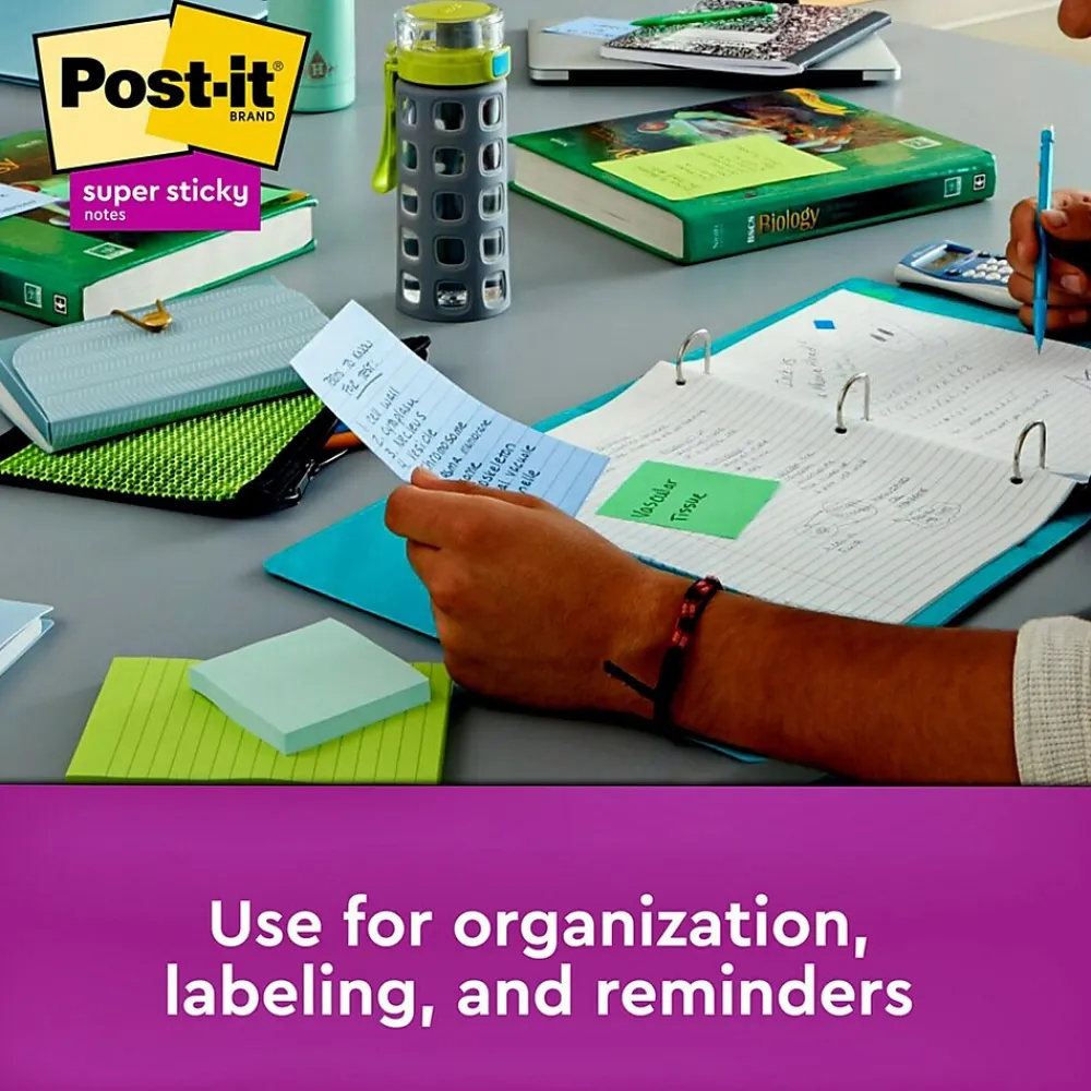 Post-It Notes*Post-it Recycled Super Sticky Notes, 4" x 6", Oasis Collection, Lined, 90 Sheet/Pad, 3 Pads/Pack (6603SST)
