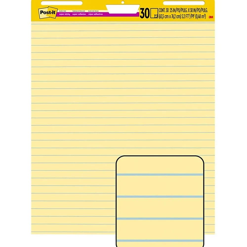 Easel Paper Pads*Post-it ® Super Sticky Easel Pad, 25" x 30", Yellow with Lines, 30 Sheets/Pad (561)