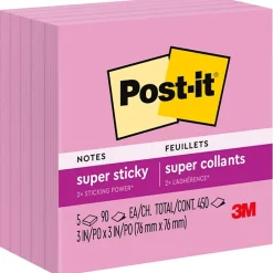 Post-It Notes*Post-it Super Sticky Notes, 3" x 3", , 90 Sheet/Pad, 5 Pads/Pack (654-5SSNP) Neon Pink