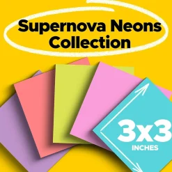 Post-It Notes*Post-it Super Sticky Notes, 3" x 3", Supernova Neons Collection, 90 Sheet/Pad, 12 Pads/Pack (654-12SSMIA)