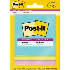 Post-It Notes*Post-it Super Sticky Notes, 3" x 3", Supernova Neons Collection, 45 Sheets/Pad, 3 Pads/Pack (3321-SSMIA)