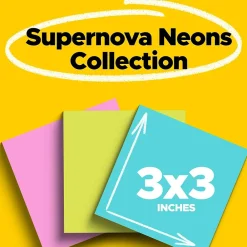 Post-It Notes*Post-it Super Sticky Notes, 3" x 3", Supernova Neons Collection, 45 Sheets/Pad, 3 Pads/Pack (3321-SSMIA)