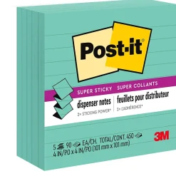 Post-It Notes*Post-it Super Sticky Notes, 4" x 4", Assorted Collection, Lined, 90 Sheet/Pad, 5 Pads/Pack (R440WASS) Aqua Wave