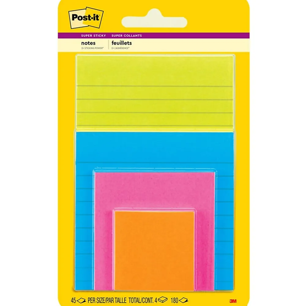Post-It Notes*Post-it Super Sticky Notes, Assorted Sizes, Energy Boost Collection, 45 Sheet/Pad, 4 Pads/Pack (4622-SSAU)