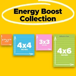 Post-It Notes*Post-it Super Sticky Notes, Assorted Sizes, Energy Boost Collection, 45 Sheet/Pad, 4 Pads/Pack (4622-SSAU)
