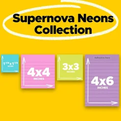 Post-It Notes*Post-it Super Sticky Notes, Assorted Sizes, Supernova Neons Collection, 45 Sheet/Pad, 4 Pads/Pack (4622-SSMIA)