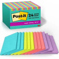 Sticky Notes*Post-it Super Sticky Notes, 4" x 6", Supernova Neons Collection, Lined, 45 Sheet/Pad, 24 Pads/Pack (660-24SSMIA-CP)