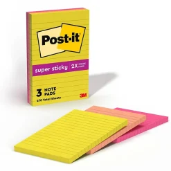 Post-It Notes*Post-it Super Sticky Notes, 4" x 6", Summer Joy Collection, Lined, 90 Sheet/Pad, 3 Pads/Pack (660-3SSJOY)