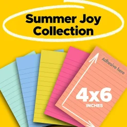 Post-It Notes*Post-it Super Sticky Notes, 4" x 6", Summer Joy Collection, Lined, 90 Sheet/Pad, 5 Pads/Pack (660-5SSJOY)