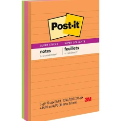 Post-It Notes*Post-it Super Sticky Notes, 4" x 6", Energy Boost Collection, Lined, 90 Sheet/Pad, 3 Pads/Pack (6603SSUC)
