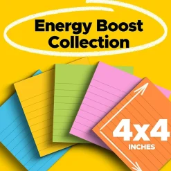 Post-It Notes*Post-it Super Sticky Notes, 4" x 4", Energy Boost Collection, Lined, 90 Sheet/Pad, 6 Pads/Pack (6756SSUC)