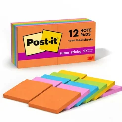 Post-It Notes*Post-it Super Sticky Notes, 3" x 3", Energy Boost Collection, 90 Sheet/Pad, 12 Pads/Pack (65412SSUC)