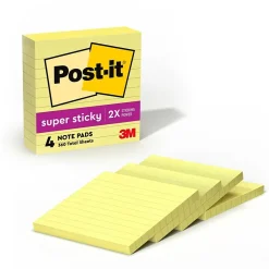 Post-It Notes*Post-it Super Sticky Notes, 4" x 4", Canary Collection, Lined, 90 Sheet/Pad, 4 Pads/Pack (675-4SSCY)