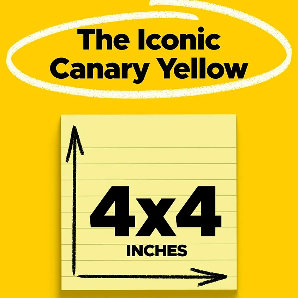 Post-It Notes*Post-it Super Sticky Notes, 4" x 4", Canary Collection, Lined, 90 Sheet/Pad, 4 Pads/Pack (675-4SSCY)