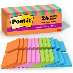 Sticky Notes*Post-it Super Sticky Notes, 3" x 3", Collection, 70 Sheet/Pad, 24 Pads/Pack (65424SSAUCP) Energy Boost