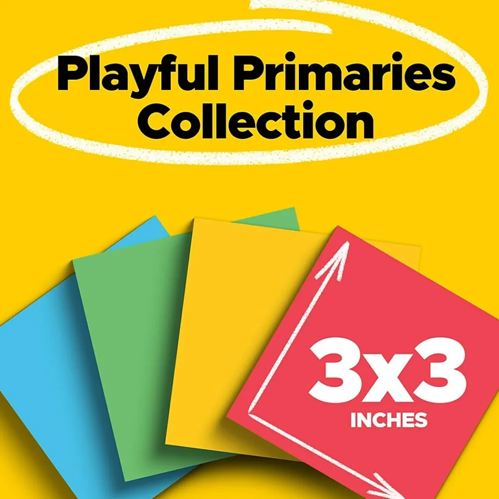 Sticky Notes*Post-it Super Sticky Notes, 3" x 3", Collection, 70 Sheet/Pad, 24 Pads/Pack (65424SSANCP) Playful Primaries