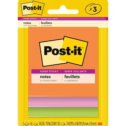 Post-It Notes*Post-it Super Sticky Notes, 3" x 3", Energy Boost Collection, 45 Sheet/Pad, 4 Pads/Pack (3221-SSAU)