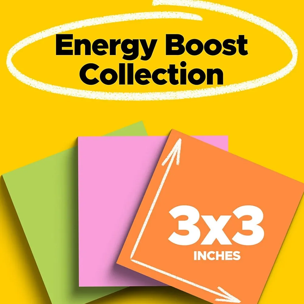 Post-It Notes*Post-it Super Sticky Notes, 3" x 3", Energy Boost Collection, 45 Sheet/Pad, 4 Pads/Pack (3221-SSAU)