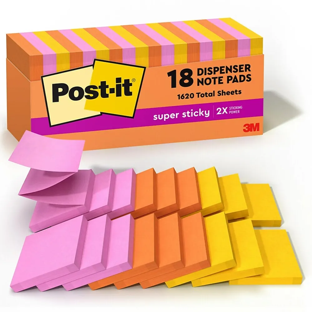 Post-It Notes*Post-it Super Sticky Pop-up Notes, 3" x 3", Energy Boost Collection, 90 Sheet/Pad, 18 Pads/Pack (R33018SSAUCP)