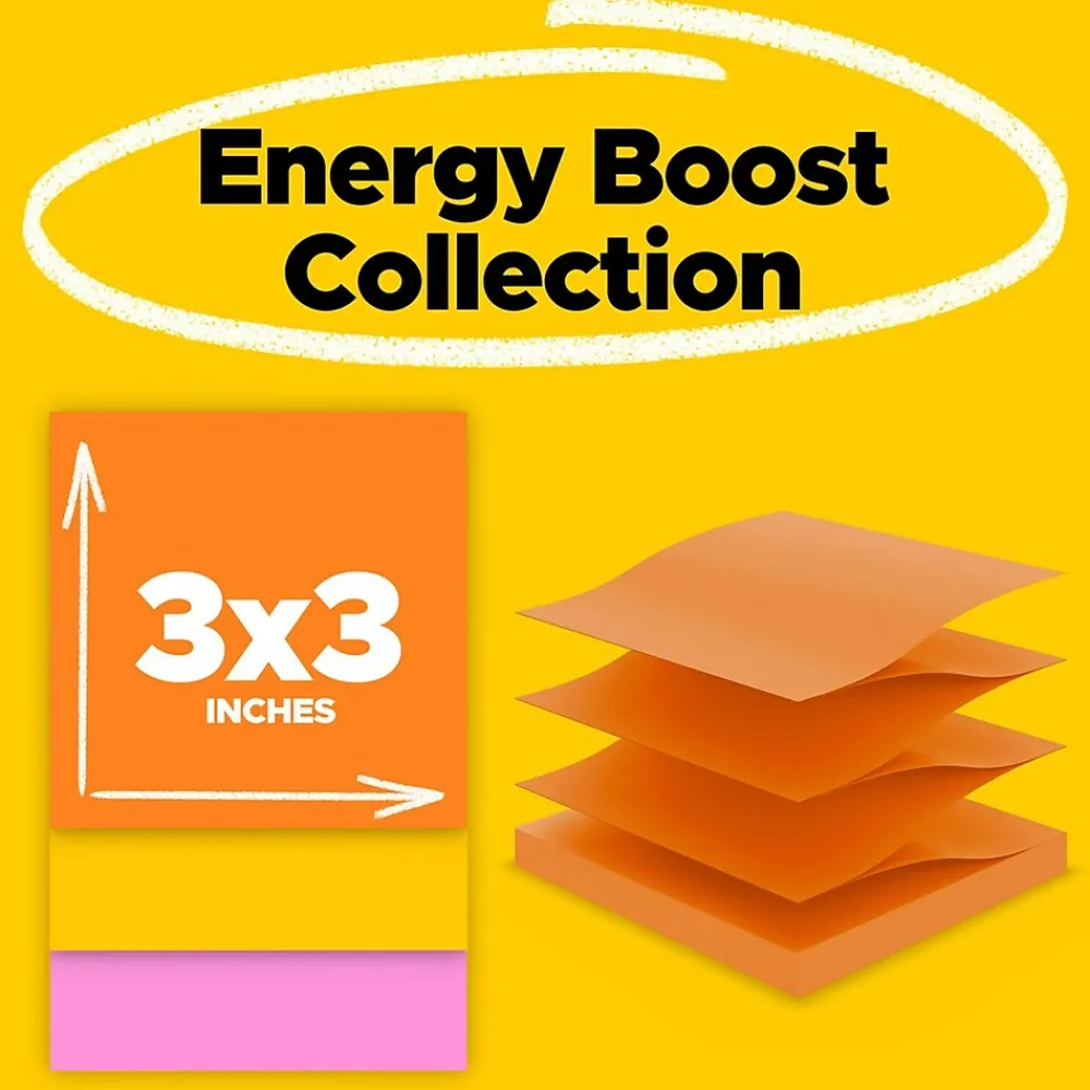 Post-It Notes*Post-it Super Sticky Pop-up Notes, 3" x 3", Energy Boost Collection, 90 Sheet/Pad, 18 Pads/Pack (R33018SSAUCP)