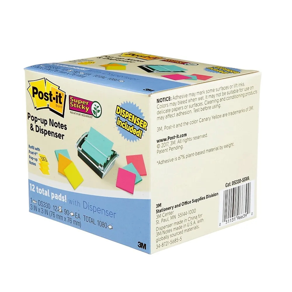 Pop-Up Dispensers*Post-it Super Sticky Pop-Up Notes Dispenser for 3" x 3" Notes, Black, 12 Pads (DS330-SSVA)