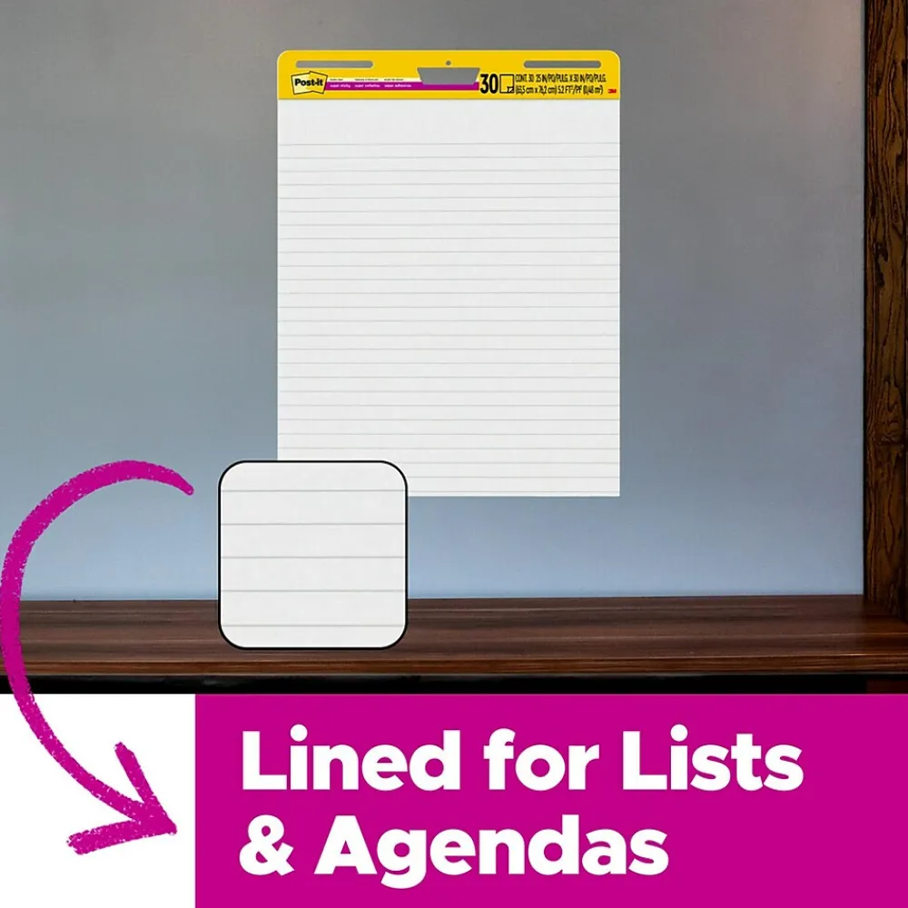 Easel Paper Pads*Post-it Super Sticky Wall Easel Pad, 25" x 30", Lined, 30 Sheets/Pad, 2 Pads/Pack (561WL-VAD-2PK)