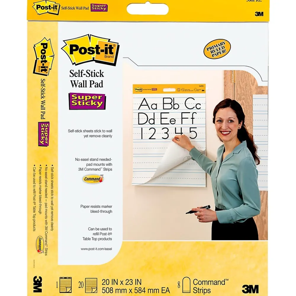 Easel Paper Pads*Post-it Super Sticky Wall Easel Pad, 20" x 23", Primary Lined, 20 Sheets/Pad, 2 Pads/Pack (566PRL)