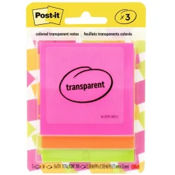 Post-It Notes*Post-it Transparent Notes, 2.8" x 2.8", Assorted Collection, 30 Sheet/Pad, 3 Pads/Pack (600-3COL)