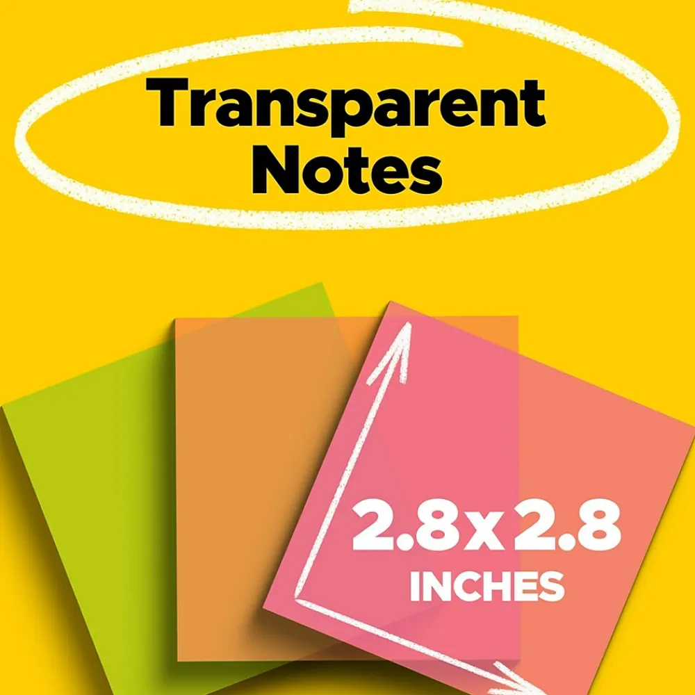 Post-It Notes*Post-it Transparent Notes, 2.8" x 2.8", Assorted Collection, 30 Sheet/Pad, 3 Pads/Pack (600-3COL)