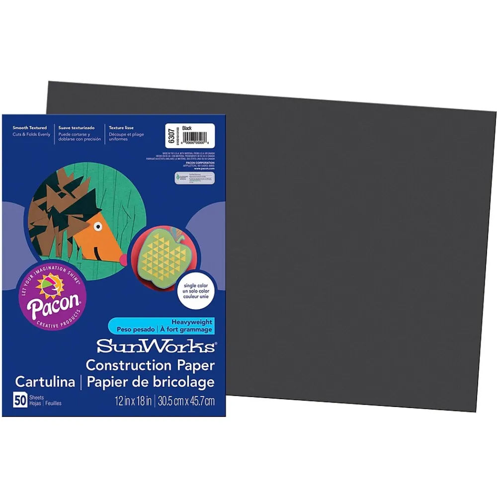 Construction Paper*Prang 12" x 18" Construction Paper, Black, 50 Sheets/Pack, 5 Packs (PAC6307-5)