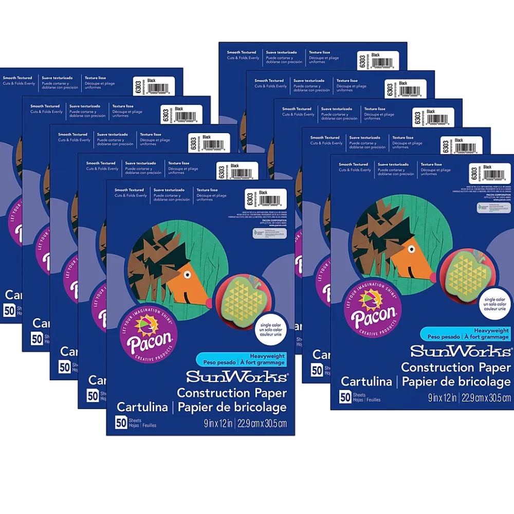 Construction Paper*Prang 9" x 12" Construction Paper, Black, 50 Sheets/Pack, 10 Packs (PAC6303-10)