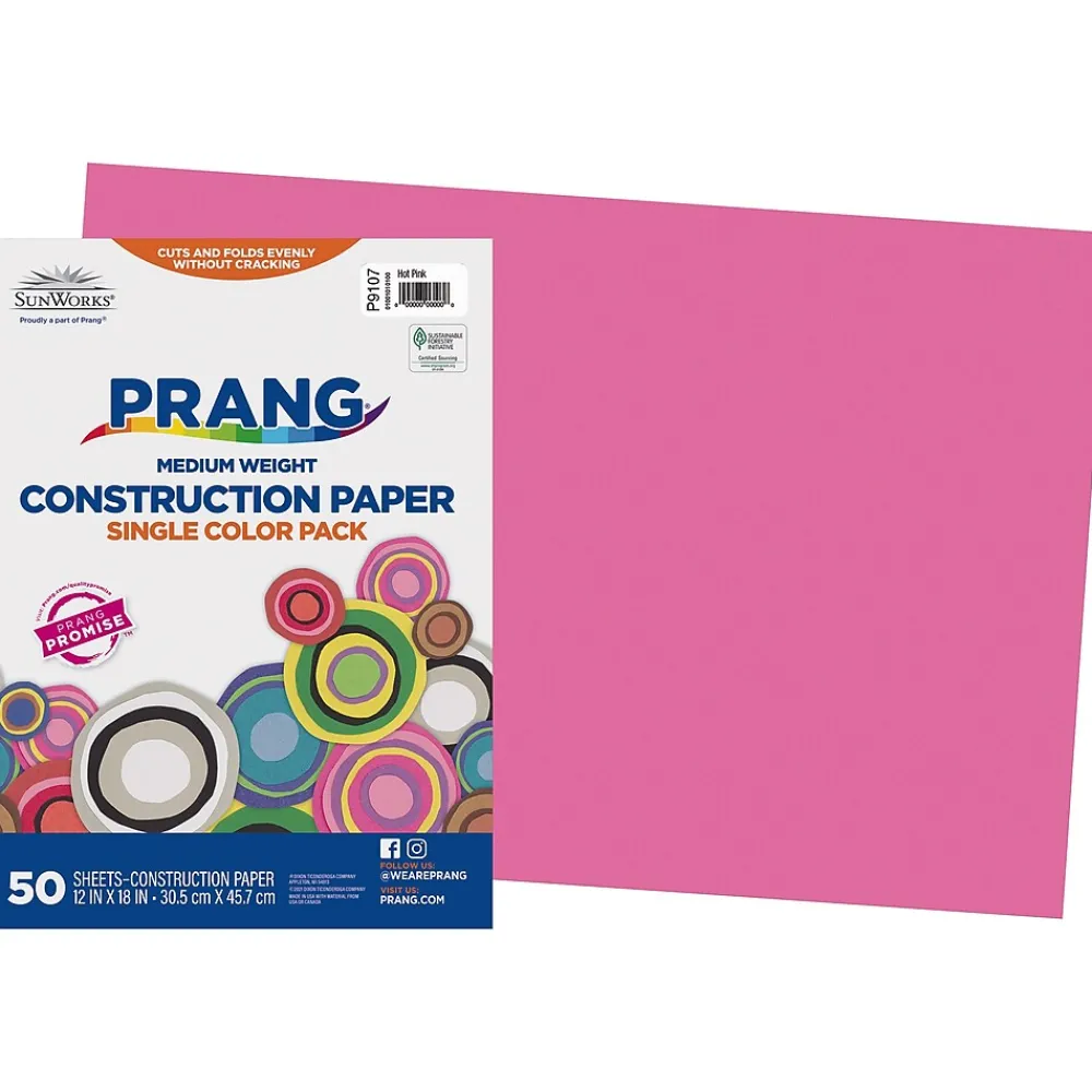 Construction Paper*Prang 12" x 18" Construction Paper, Hot Pink, 50 Sheets/Pack (P9107-0001)