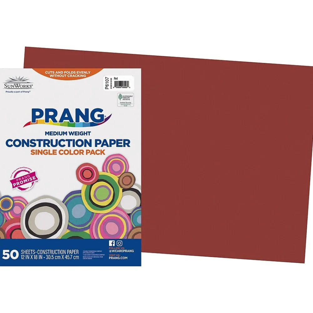 Construction Paper*Prang 12" x 18" Construction Paper, Red, 50 Sheets/Pack (P6107-0001)