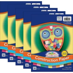 Construction Paper*Pacon Prang® Construction Paper, 10 Assorted Colors, 12" x 18", 50 Sheets Per Pack, 5 Packs (PAC6507-5)