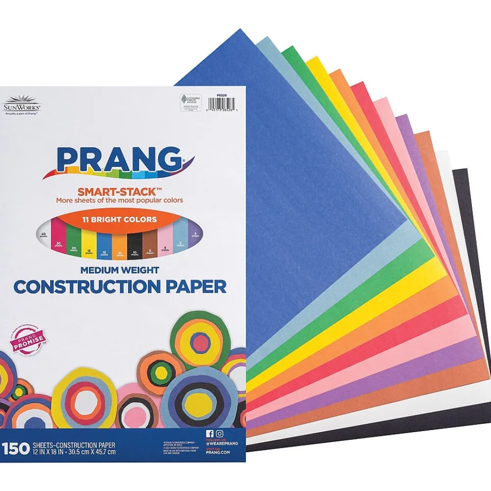 Construction Paper*Prang Smart Stack 12" x 18" Construction Paper, Assorted Colors, 150 Sheets/Pack (P6526)