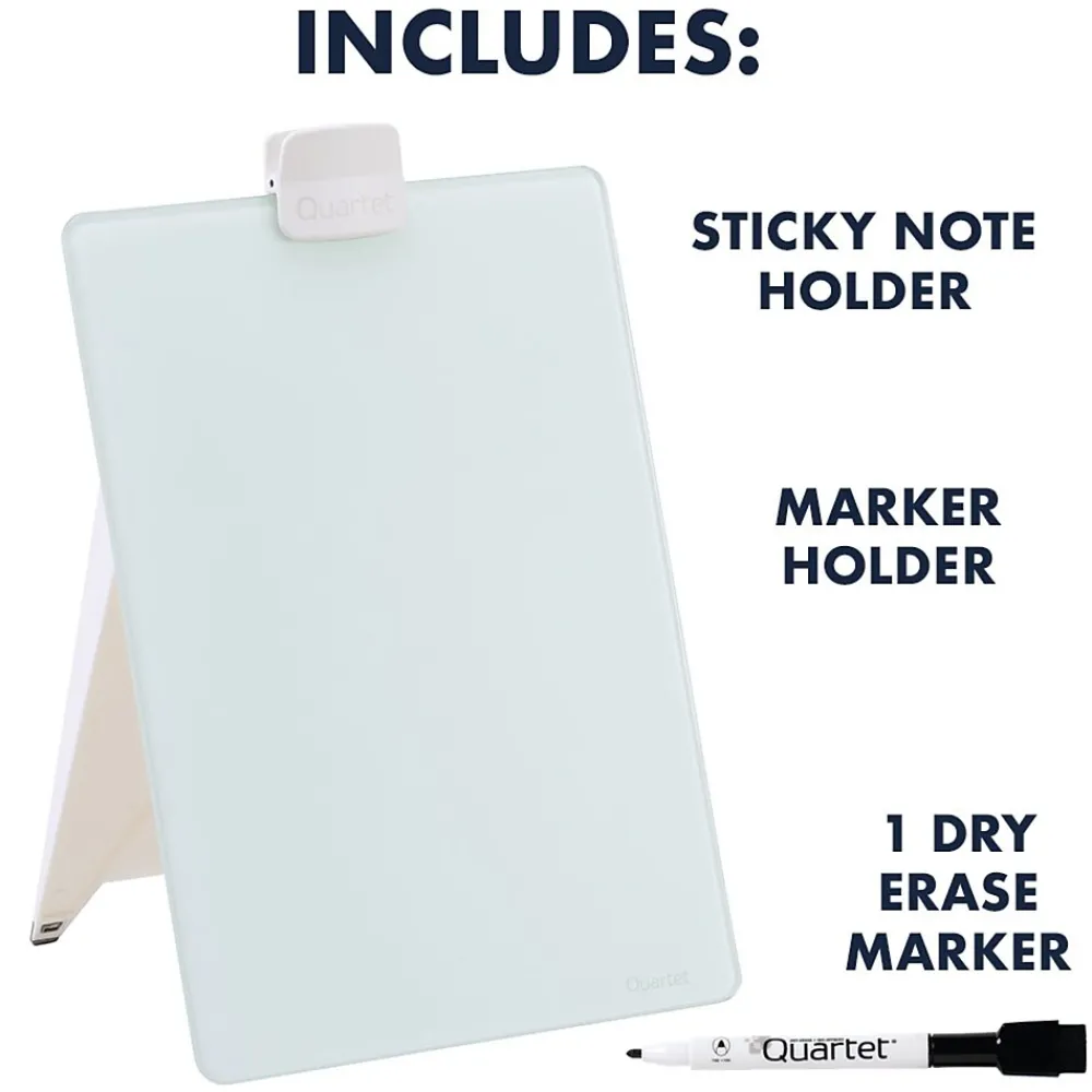 Dry Erase*Quartet Glass Dry-Erase Desktop Easel, White Surface, Frameless, 9"W x 11"H (GDE119)