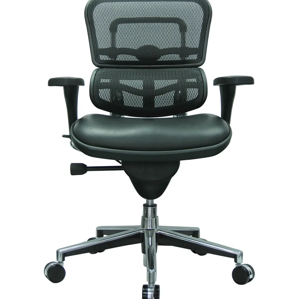 Office Chairs*Eurotech Raynor Mesh/Leather Mid Back Ergo human Chair, Black