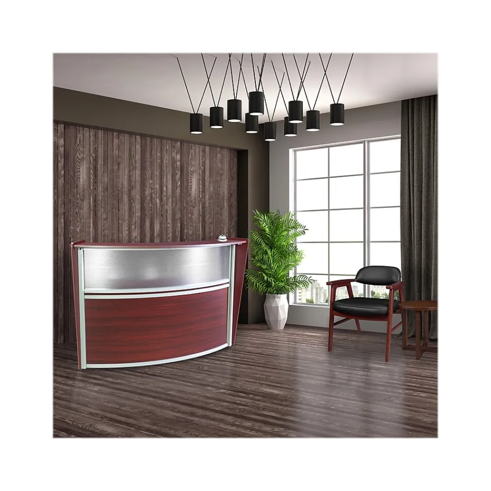 Office Desks*Regency Marque 72"W Curved Reception Desk Workstation, (77310MH) Mahogany
