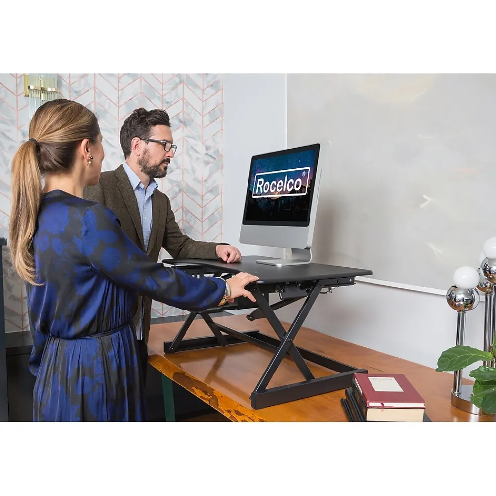 Standing Desks*Rocelco 32"W Manual Adjustable Standing Desk Converter, Black (R EADRB2)