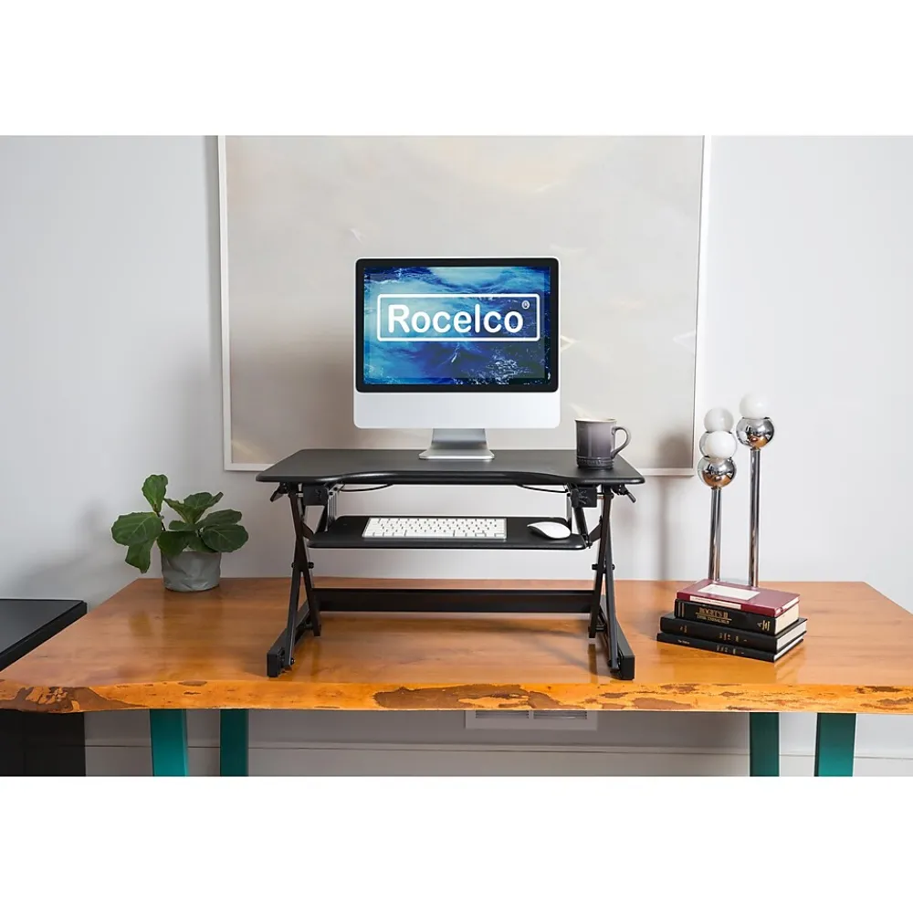 Standing Desks*Rocelco 32"W Manual Adjustable Standing Desk Converter, Black (R EADRB2)