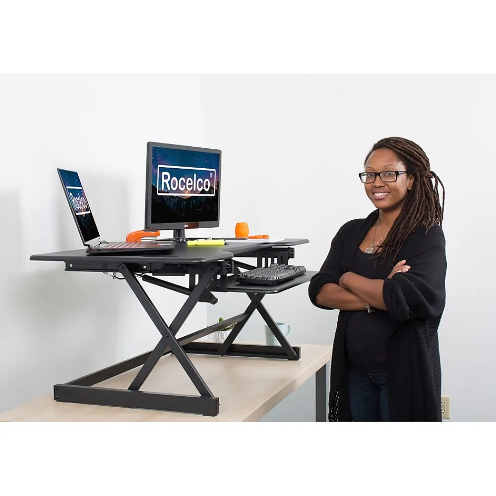 Standing Desks*Rocelco 46"W Manual Adjustable Standing Desk Converter, Black (R DADRB-46)