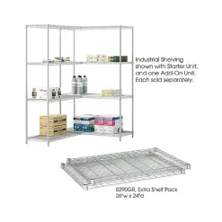 Shelving*Safco Industrial Extra 2-Shelf Metal Shelf, 36", Metallic Gray (5290GR)