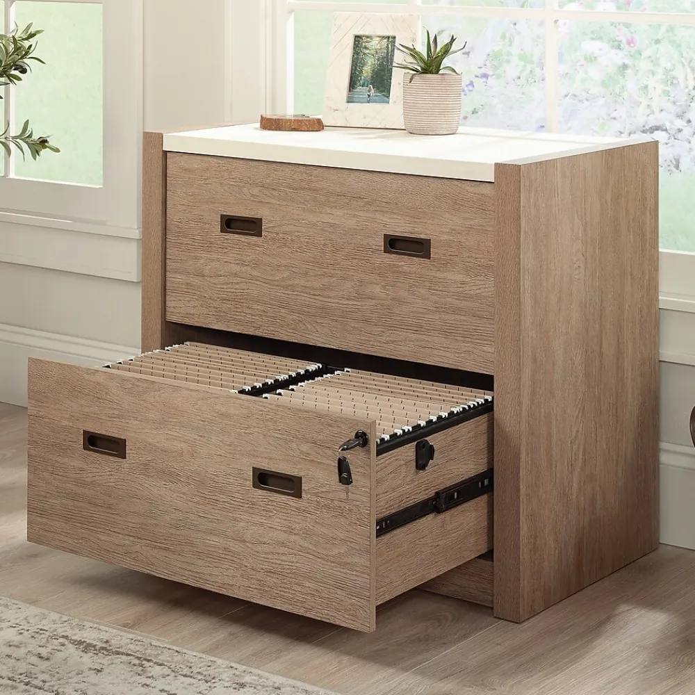 File Cabinets*Sauder Dixon City Commercial 2-Drawer Lateral File Cabinet, Letter/Legal Size, Lockable, 33"W x 20"D, Brushed Oak (431453)