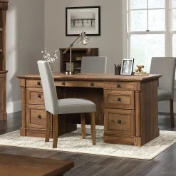 Office Desks*Sauder Palladia 65"W Executive Desk, Vintage Oak (420604)