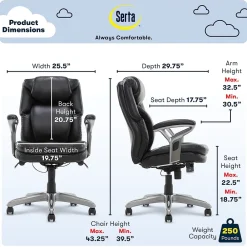 Office Chairs*Serta AIR Bonded Leather Executive Chair, Black (CHR200100)