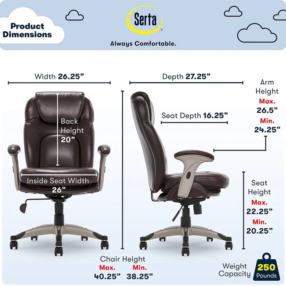 Office Chairs*Serta Back in Motion Bonded Leather Executive Office Chair, Frye Chocolate (44187)