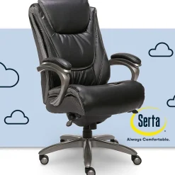 Office Chairs*Serta Big & Tall Ergonomic Bonded Leather Swivel Executive Chair, Black/Silver (44951)